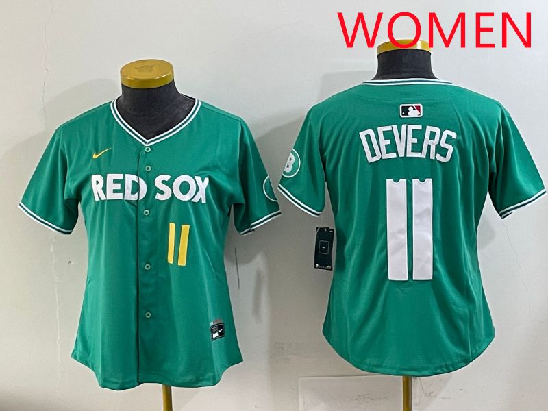 Women 2025 Boston Red Sox #11 Devers Dark Green Joint Name Nike MLB Jersey style 5